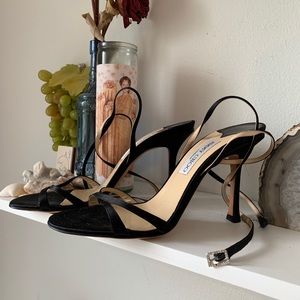 JIMMY CHOO TIE UP MINIMAL BLACK HEELS WORN ONCE